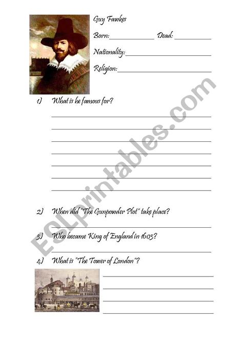 Guy Fawkes Esl Worksheet By Danishteacher