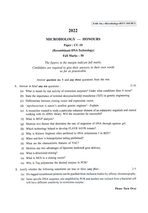 File Cu 2022 B Sc Honours Microbiology Semester 4 Paper Cc 10 Qp Pdf