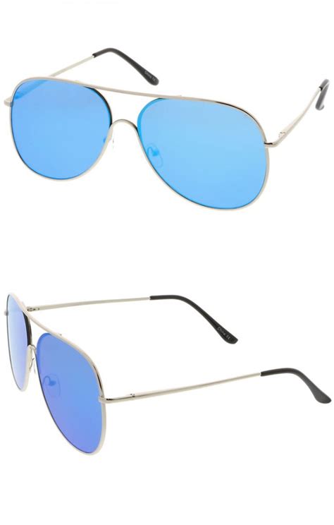 Oversize Metal Semi Rimless Teardrop Mirrored Flat Lens Aviator