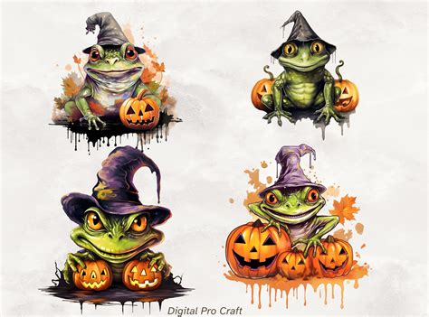 Retro Halloween Frog Clipart High Quality Etsy