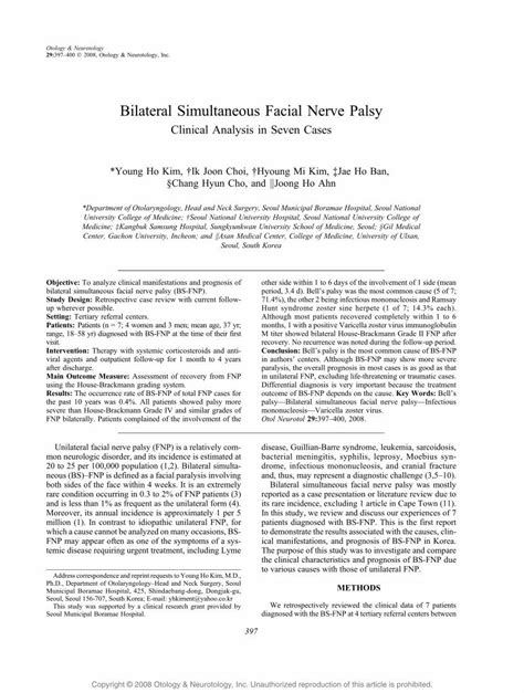 Pdf Bilateral Simultaneous Facial Nerve Palsy Dokumentips