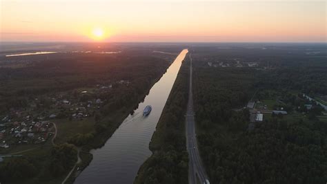 Premium Photo | Cruise ship on the river aerial view