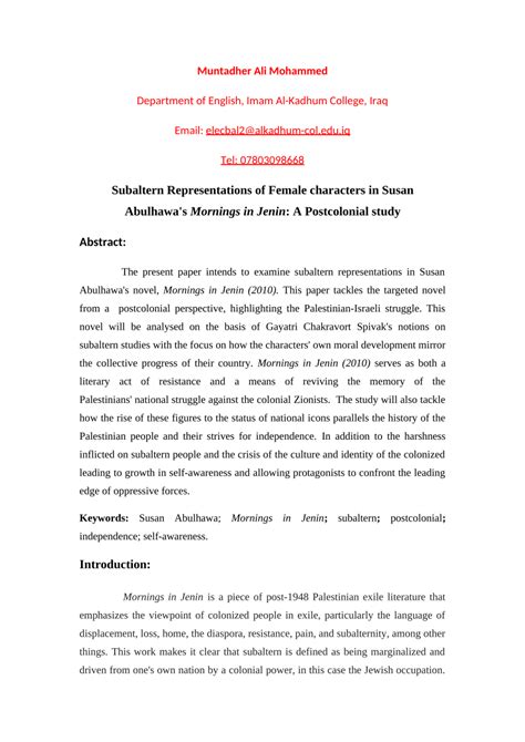 (PDF) Subaltern Representations of Female characters in Susan Abulhawa ...