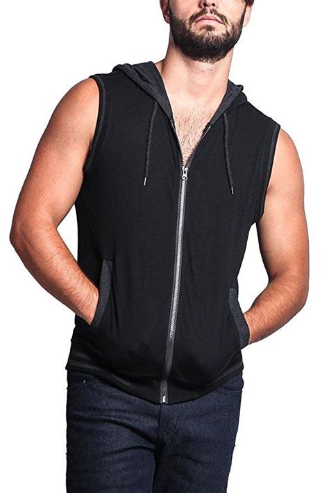 Victorious Mens Lightweight Athletic Casual Sleeveless Contrast Zipper Hoodie Contrast Hoodie