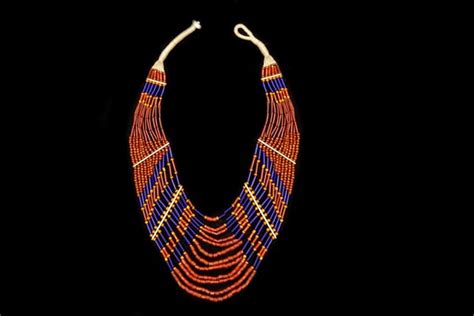 Naga Tribal Multi Strand Necklace Of Brown Blue And Orange Glass