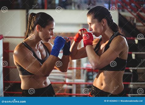 Female Boxers Fighting In Boxing Ring Stock Image Image Of Club