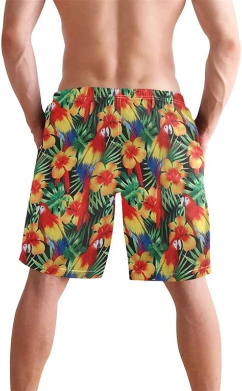 Gahaha Men Swim Trunks Yellow Red Flowers And Birds Swimwear Quick Dry