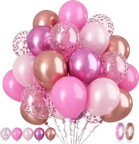 Paready Pink Confetti Balloons Pcs Inch Metallic Red Rose Gold