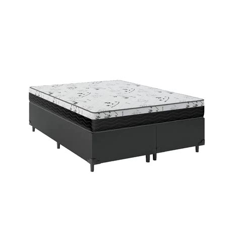 Cama Box Casal Bipartido 138 Sintético Preto Colchão Espuma D33 One