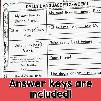 Second Grade Daily Language Fix For February By Jasmine McClain TPT