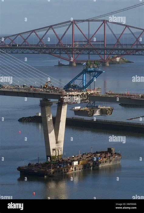 Aerial view of the final section of the new Queensferry Crossing bridge ...