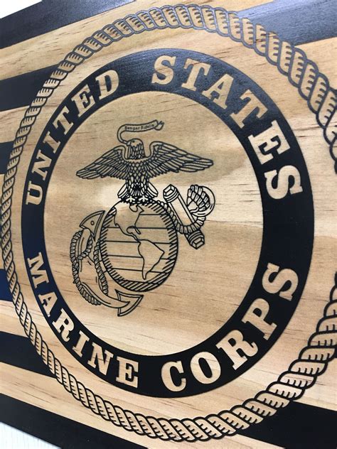 Us Marine Corps Usmc Wooden Flag Sign American Flag Laser Engraved Wood