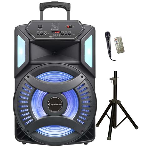 Top Tech Fully Amplified Portable 6000 Watts Peak Power 15” Speaker With Led Light Black