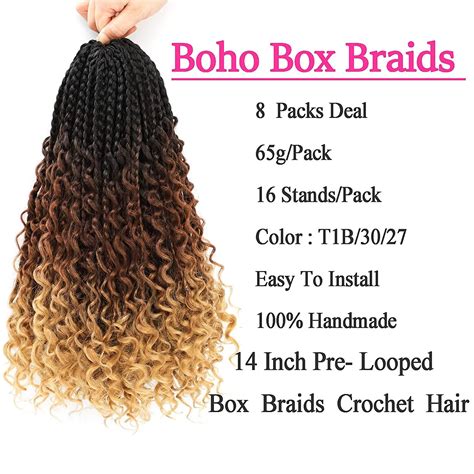 8 Packs 14 Inch Goddess Box Braids Synthetic Crochet Hair Extensions For Black Women 1b3027