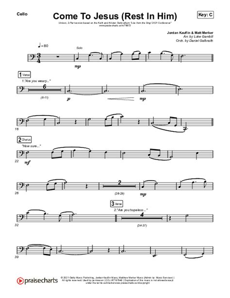 Come To Jesus Rest In Him Unison Part Choir Cello Sheet Music Pdf