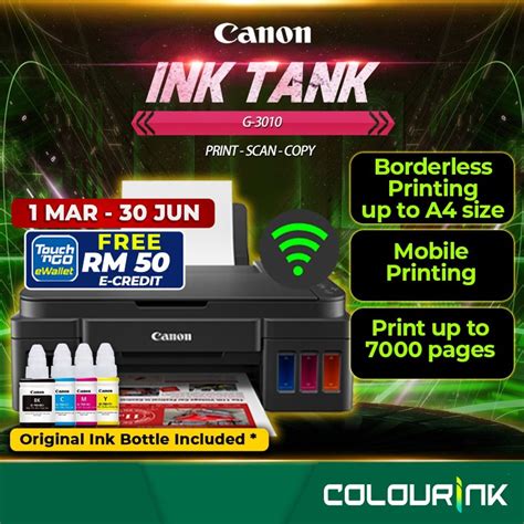 Canon Pixma G3010 3 in 1 A4 Colour Refill Ink Tank Printer Wifi Original Ink Bottle similar ...