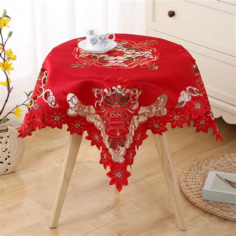 Christmas Table Cover Christmas Poinsettia Tablecloth Topper Holiday