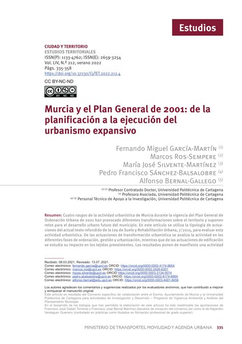 Pdf Murcia Y El Plan General De De La Planificaci N A La