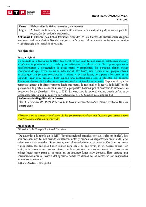 S Tarea Fichas Textuales Y De Resumen Investigaci N Acad Mica