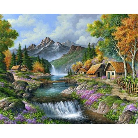 Waterfall Landscape Painting at PaintingValley.com | Explore collection ...