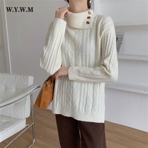 Buy Wywm Turtleneck Thick Knitted Sweater Women Autumn Winter Long