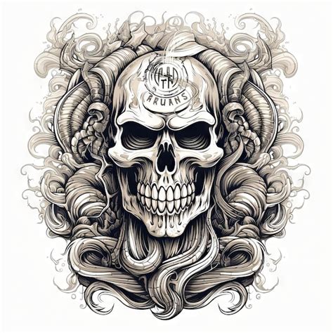 Premium AI Image Illustration Of A Styled Skull Art Tattoo Design