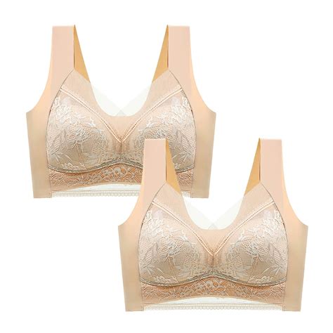 Bigersell Women Bras Pack Of 2 Womens Plus Size Full Coverage Wireless Bra Ladies V Neck Mesh