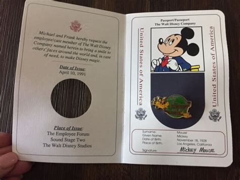 Disney International Passport With Pin Team Disney 1991 Ebay