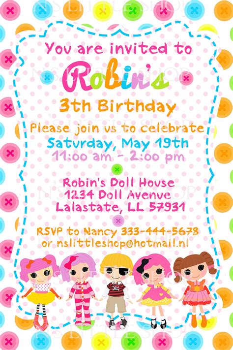 BUTTON DOLL birthday invitation card / customize/ by nslittleshop