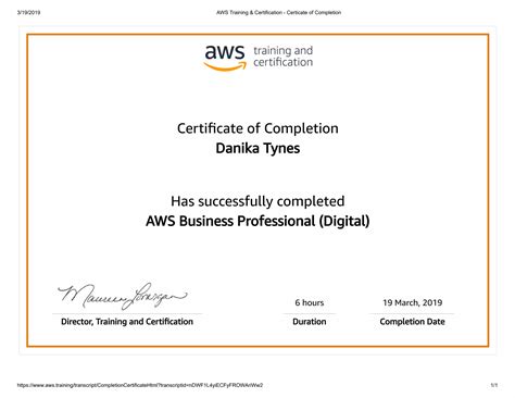 Aws Training And Certification Certicate Of Completion Ppt