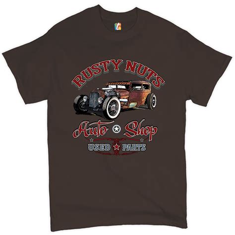 Tee Hunt Rusty Nuts Auto Shop T Shirt Hot Rod Rat Rod Vintage Old