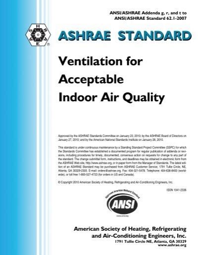 ASHRAE STANDARD Ventilation for Acceptable Indoor Air Quality