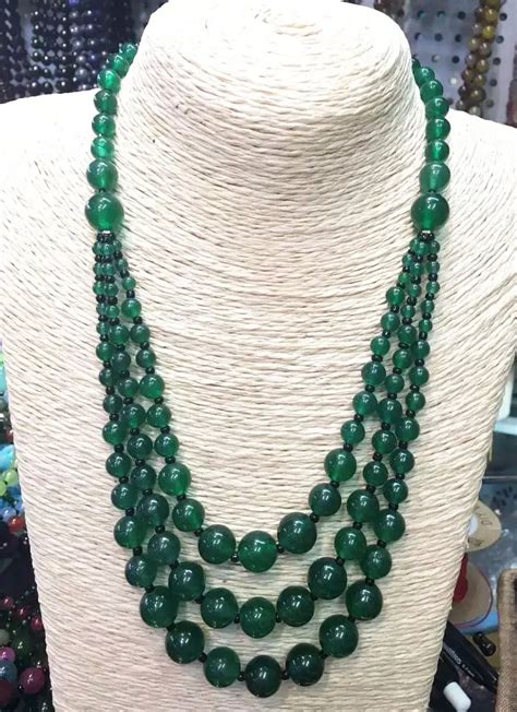 Elegant Dark Green Stone Beads Necklace 18 In Chain Necklaces From