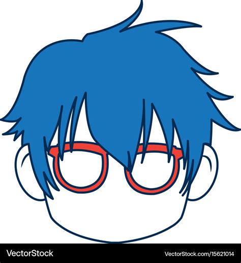 Anime boy with blue hair and glasses Royalty Free Vector