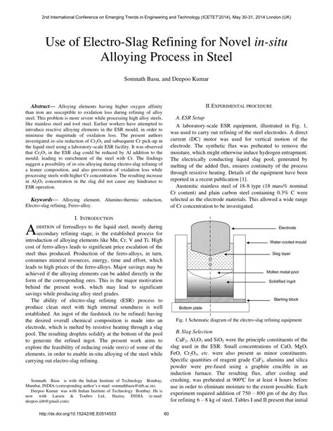 Pdf Use Of Electro Slag Refining For Novel In Situ Alloying Process