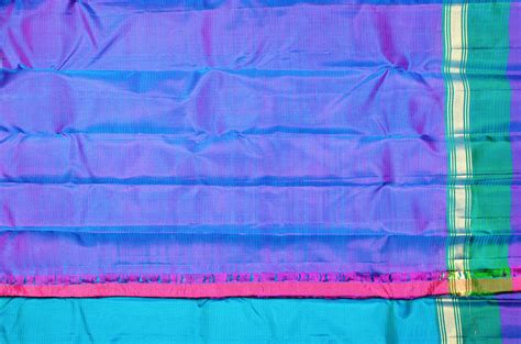 Tvis And Bliss Blue Magenta And Green Double Border Gadwal Soft Silk