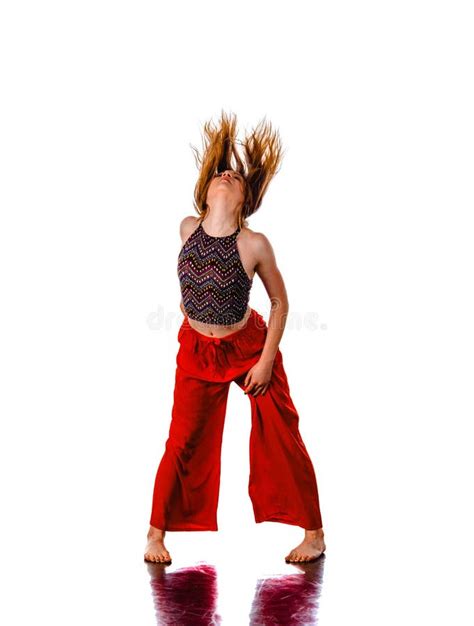 Young Female Dancer Perform Dance Movement Isolated On White Stock