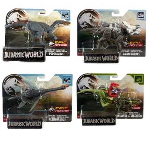 Mattel Jurassic World Epic Evolution Poposaurus Plesiosaurus Avaceratops Eoraptor And Stegouros