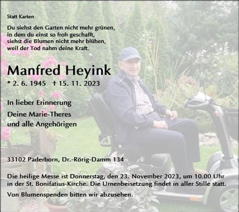 Gedenkseite F R Manfred Heyink Voss Bestattungen