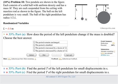 Solved Problem Two Pendula Are Shown In The Fig Chegg