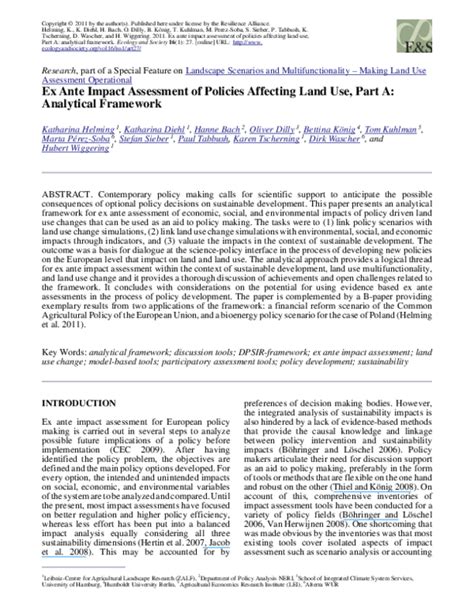 Pdf Ex Ante Impact Assessment Of Policies Affecting Land Use Part A