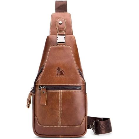 Vintage Sac De Poitrine Homme En Cuir Véritable Sac À Bandoulière Sac D