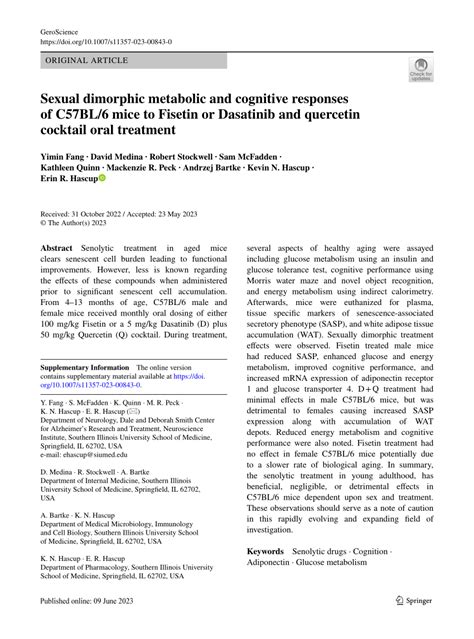 Pdf Sexual Dimorphic Metabolic And Cognitive Responses Of C57bl6