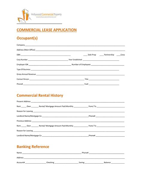 Free Printable Commercial Lease Application Templates Pdf Word