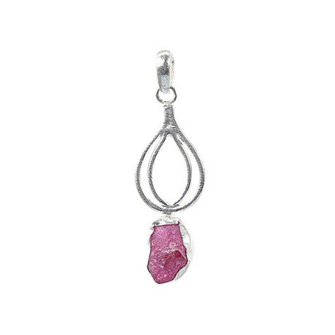 Raw Ruby Silver Pendant Handmade Unusual Rough Gemstone Jewellery