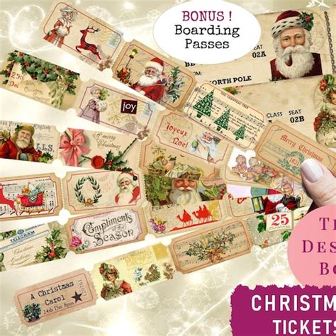 Christmas Tickets Bonus Printable Ephemera Junk Journal Etsy