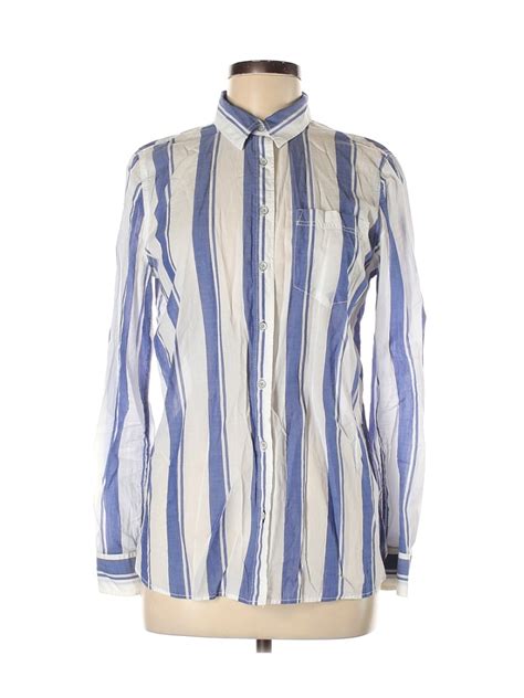 A N A A New Approach 100 Cotton Stripes Blue Long Sleeve Button Down