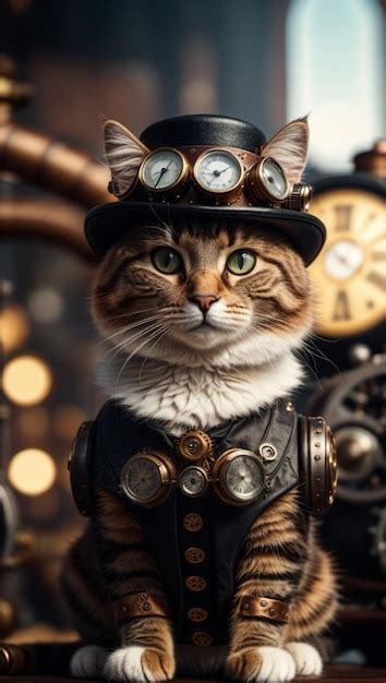 Premium Photo Steampunk Cat Wearing Dress