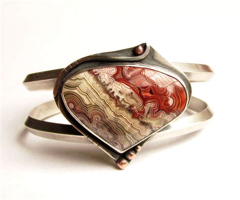 Sterling Silver And Copper Cuff Bracelet Crazy Lace Agate Rachel M Post Jewelry Bracelets