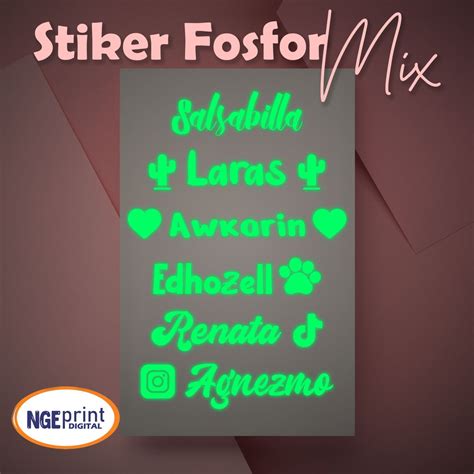 Jual Mix Nama Sticker Nama Fosfor Glow In The Dark Nyala Dalam Gelap